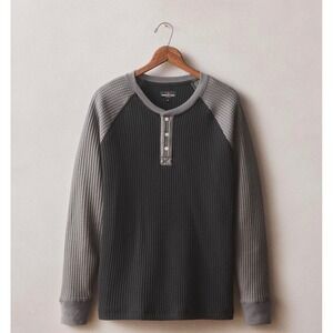 NWOT American Giant Mens Colorblock Waffle Long Sleeve Henley M Black Gray